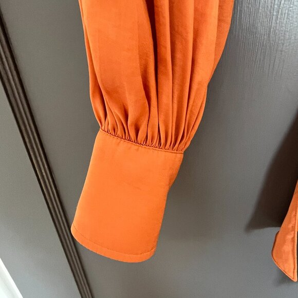 Free People Rust Orange Open Back Satin Top Blouse Tie High Neck XS Extra Small - Picture 10 of 14